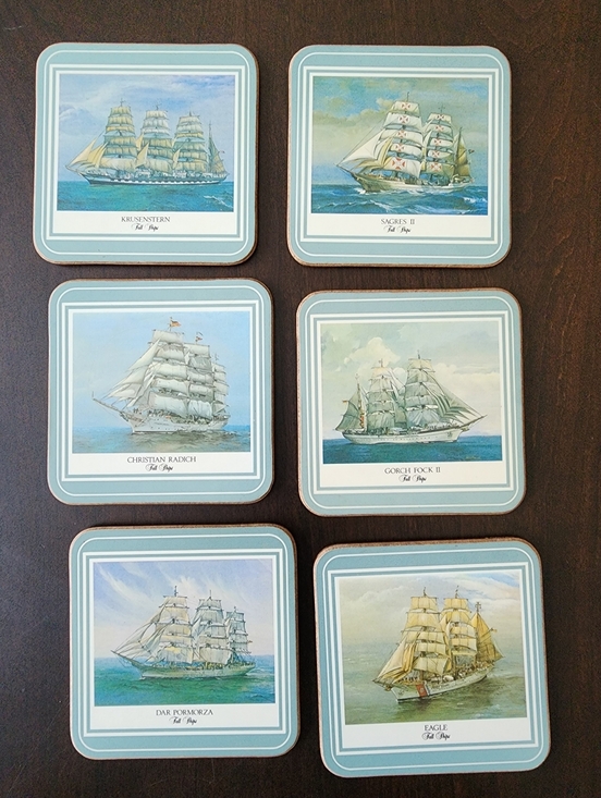 Vintage Set of 6 Pimpernel Eagl “Tall Ships” Coasters Cork back England In Box - Picture 6 of 10